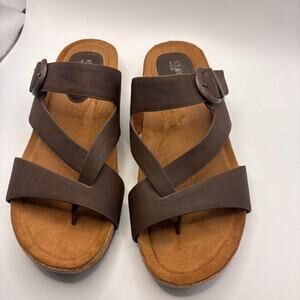 Eurosoft Sofft Brown Cork Footbed Sandals Strappy Buckle Comfort Size 8M